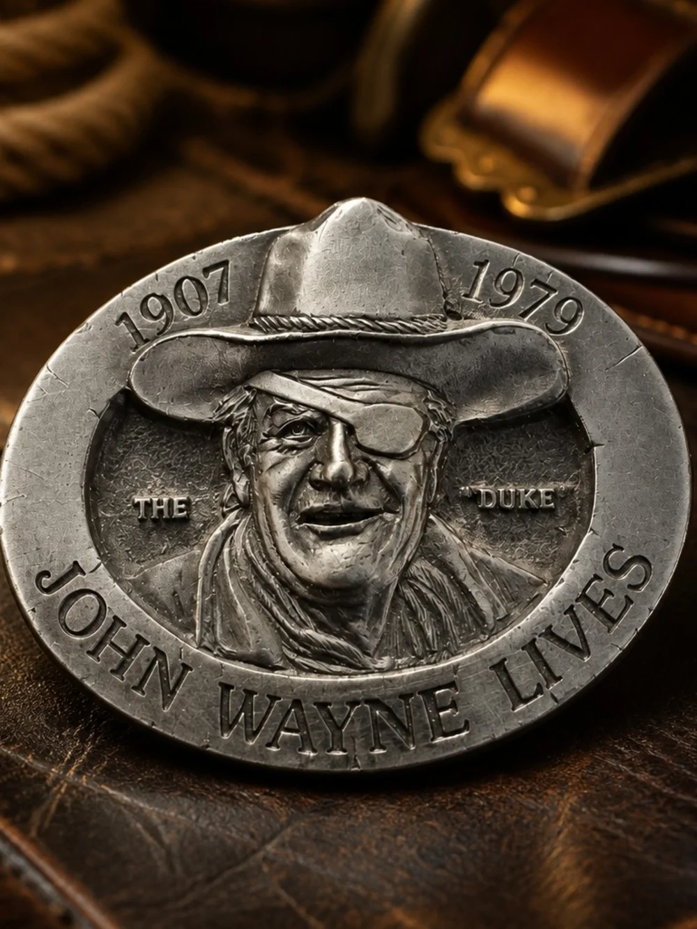 Vintage 1979 John Wayne Lives The Duke Commemorative Pewter Belt Buckle 1119